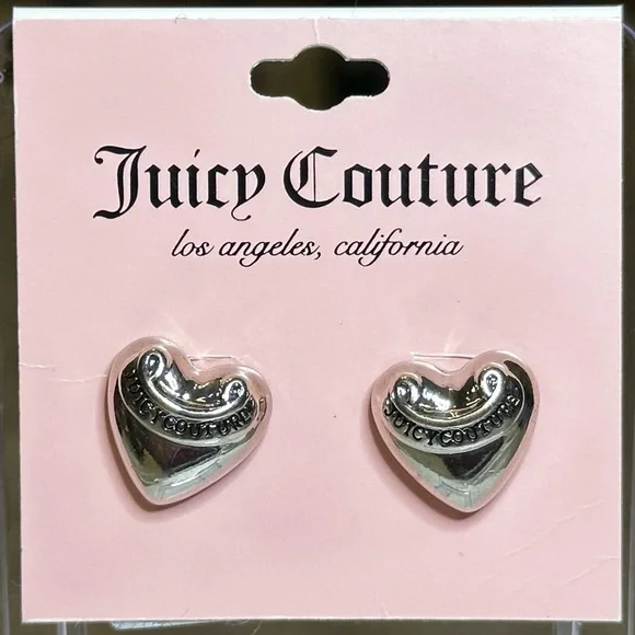 Silver Juicy Couture Silvertone Signature Logo Heart Stud Earrings - Picture 3 of 9